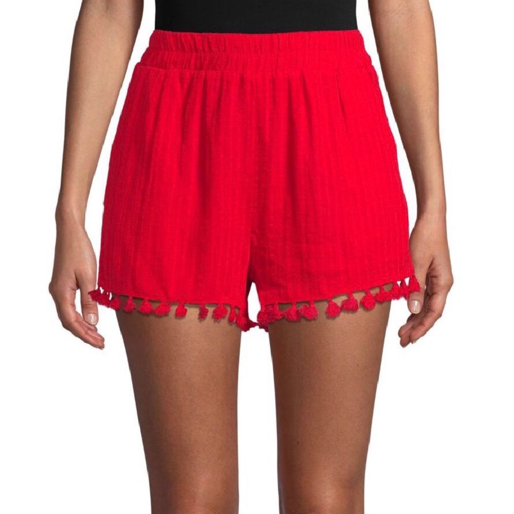 Moon River Pinstriped Pom-Pom Shorts SZ S